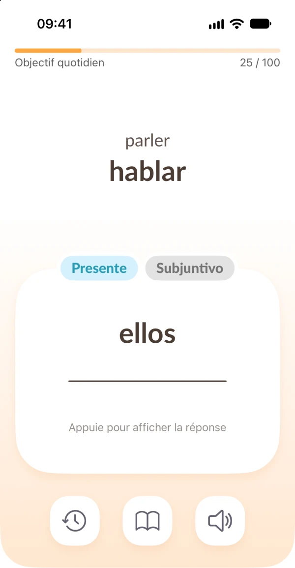 ConjuGato demande la forme de hablar pour ellos pendant un exercice de conjugaison