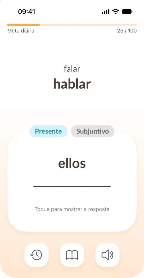 O ConjuGato pede a forma de hablar para ellos durante uma prática de verbos